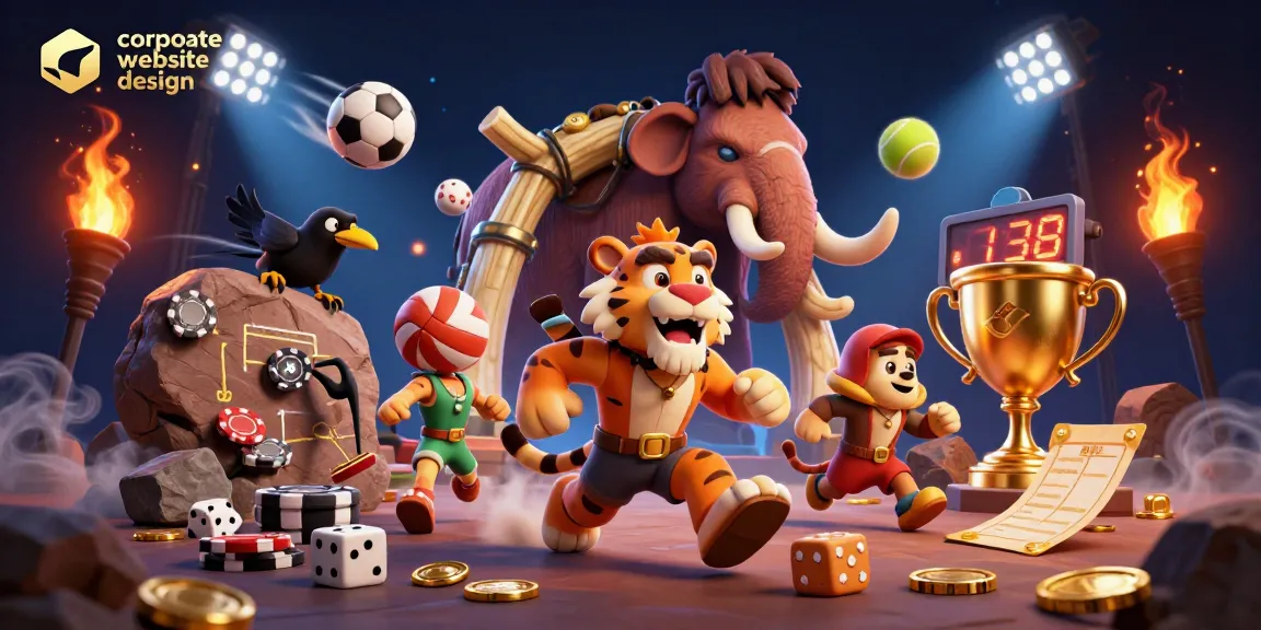 Experience corporate website design with a lively prehistoric casino theme featuring engaging characters.
