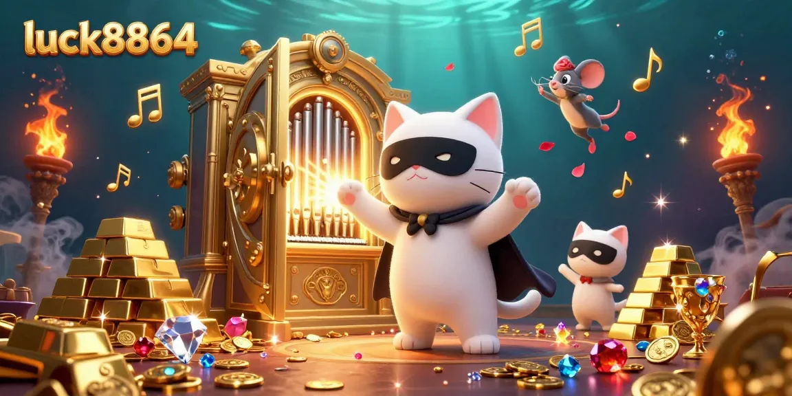 Experience the thrill of luck8864 with captivating casino action, featuring a lively 3D illustration.