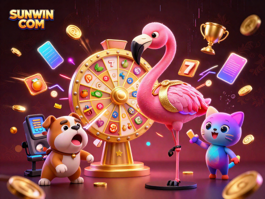 Experience the excitement of SUNWIN COM with vibrant 3D casino visuals showcasing thrilling slot games and energetic characters.