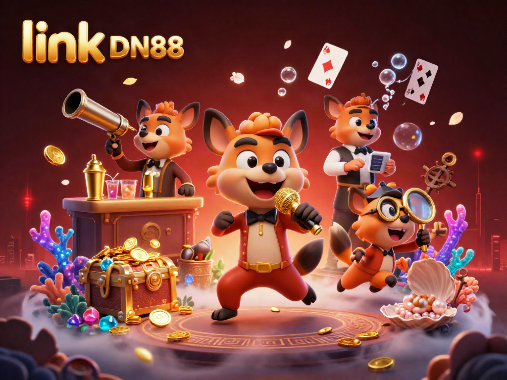 Celebrate winning moments at link DN88 with vibrant characters and casino elements illuminating the scene.