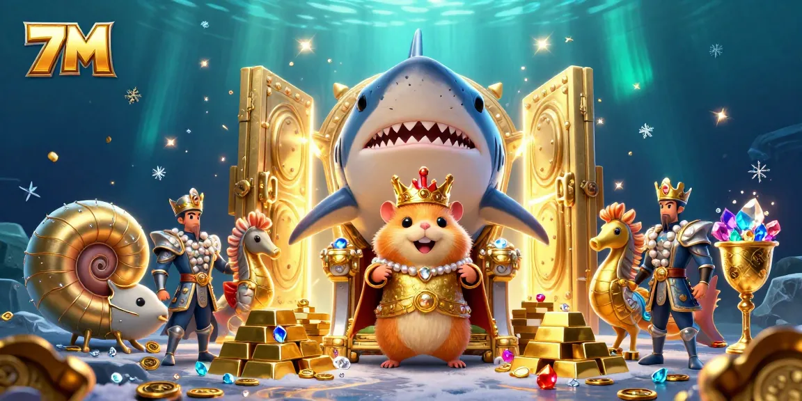 Bet on thrilling adventures with 7M, featuring a fierce golden hamster king surrounded by treasure.