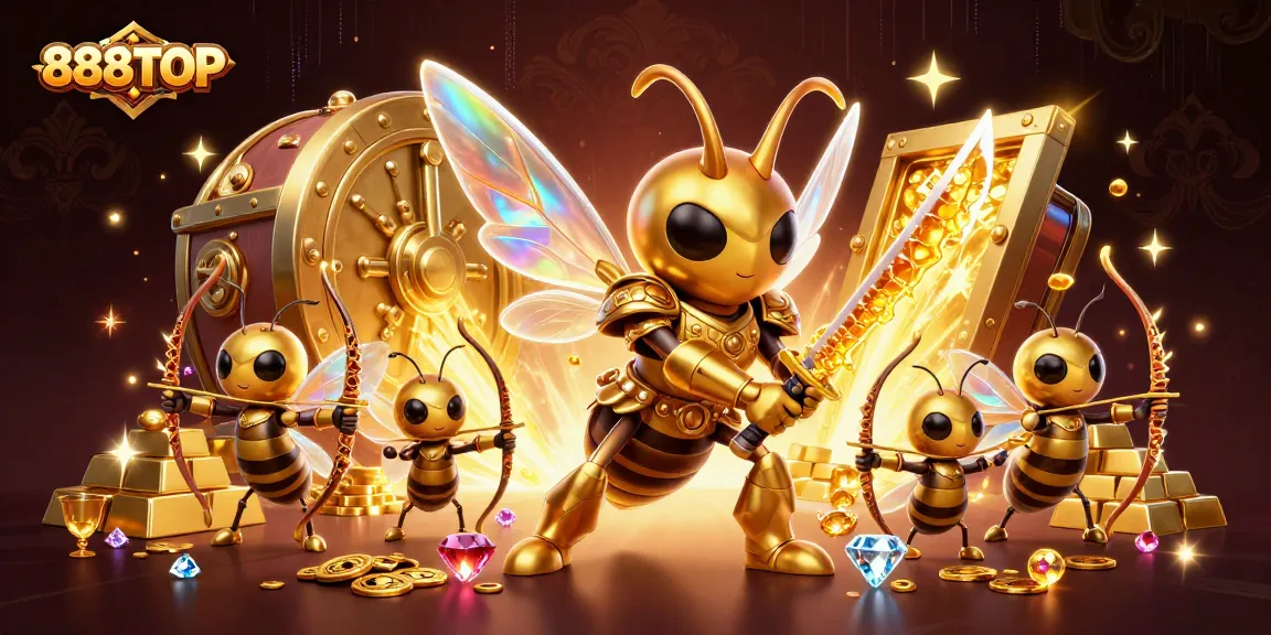 Experience the thrill at 888TOP with a dynamic 3D casino scene full of treasures and action.
