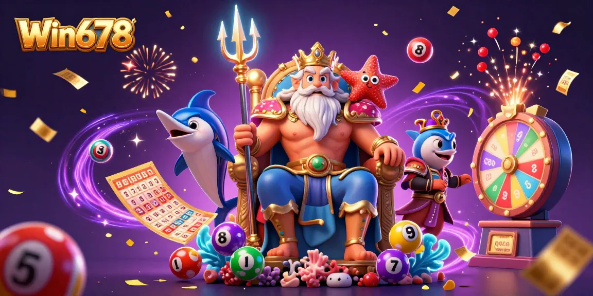 Win678 offers exciting lottery games with Neptune and dynamic prizes in captivating illustration.