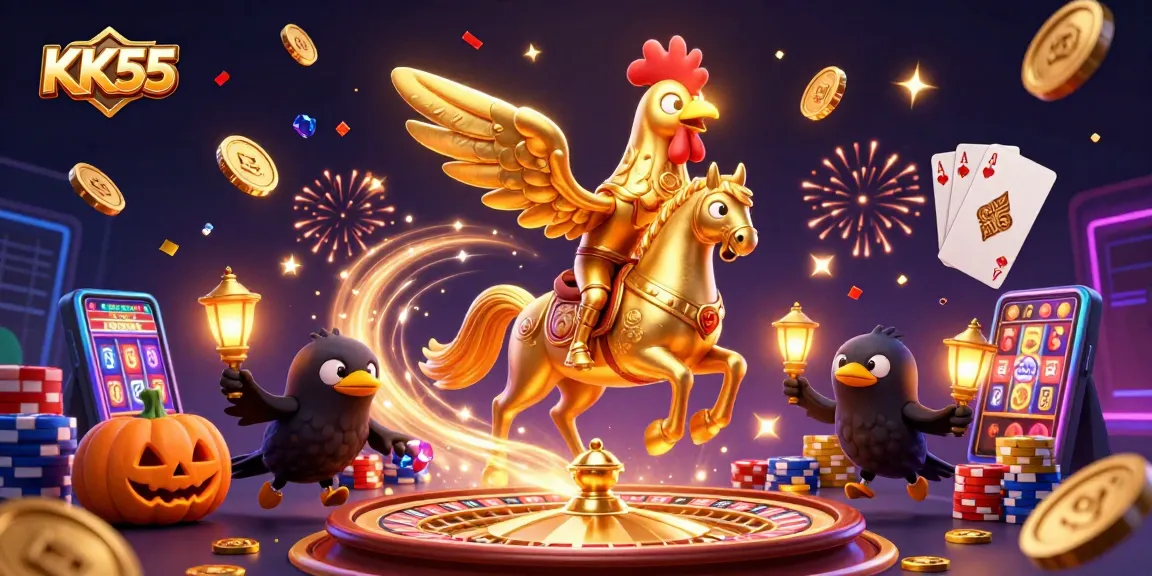 Experience the thrilling atmosphere of KK55 with vibrant casino elements and energetic characters.