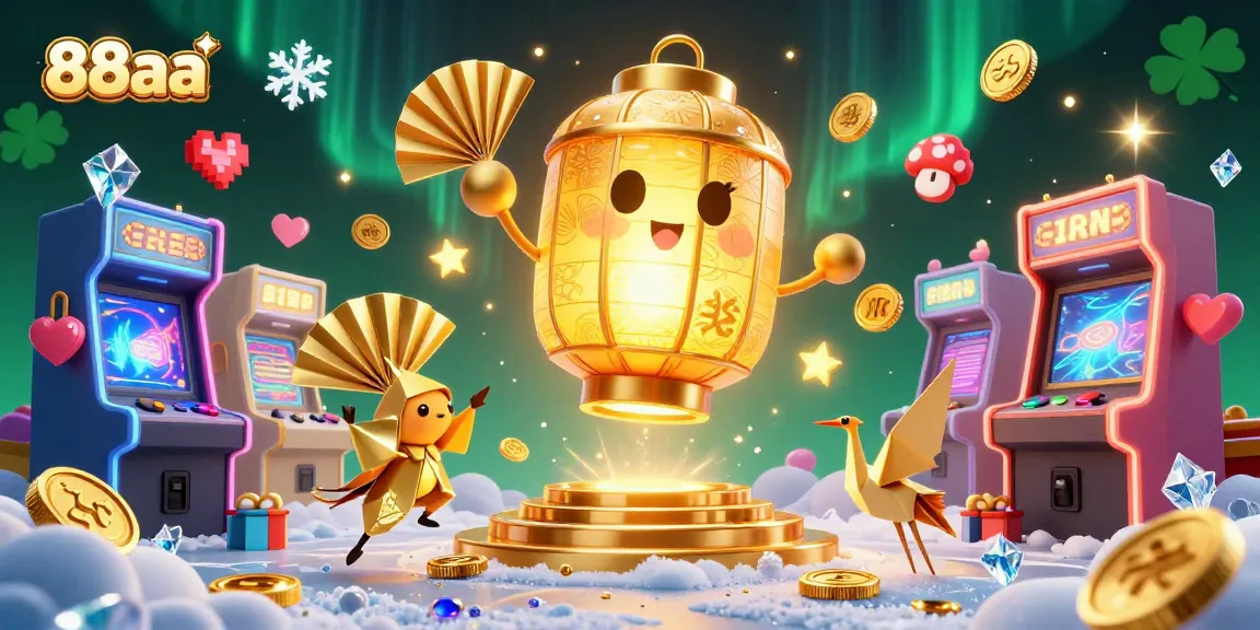 Engage with 88aa's vibrant casino experience featuring a glowing lantern spirit and arcade elements.