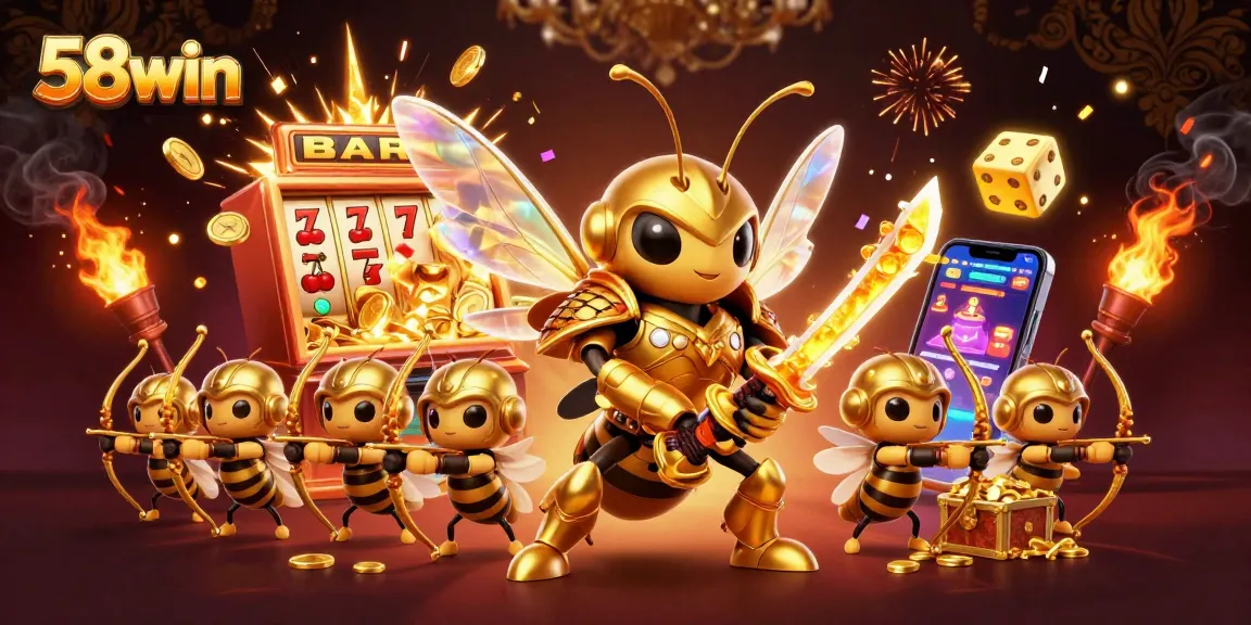 Experience thrilling casino adventures with 58win, showcasing vibrant 3D digital gaming elements.