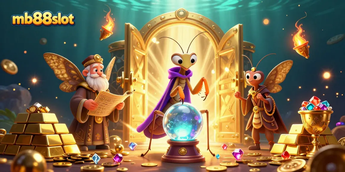 Engage in magical gameplay with mb88slot as fortune tellers unveil treasures in a vibrant casino scene.