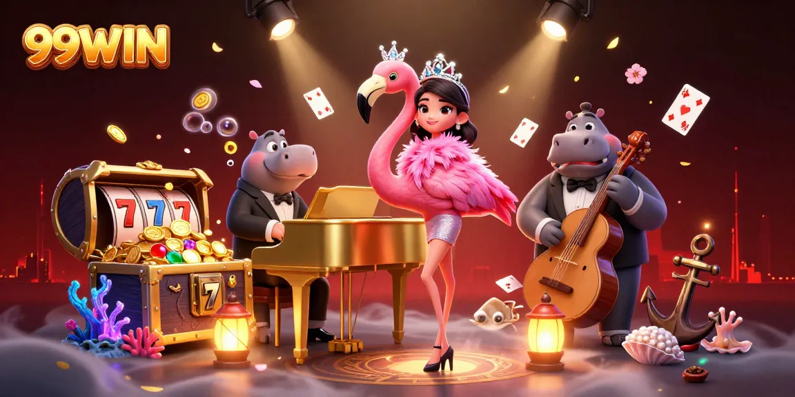 Experience thrilling games at 99WIN with the vibrant casino lounge featuring lively performances and dynamic elements.