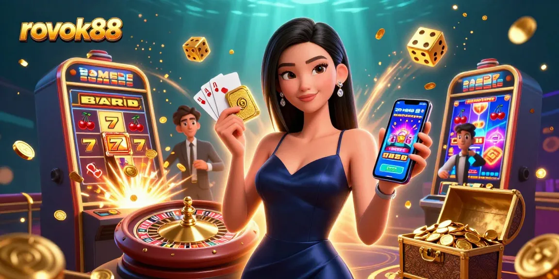 Experience thrilling gameplay with rokok88's vibrant digital casino scene showcasing action and excitement.