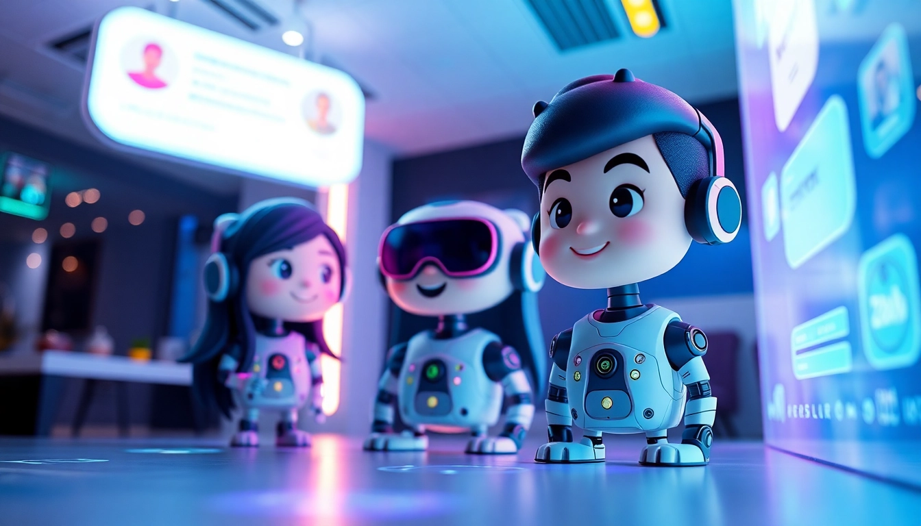 Engaging AI chat interface for crushon ia showcasing animated characters and vibrant colors.