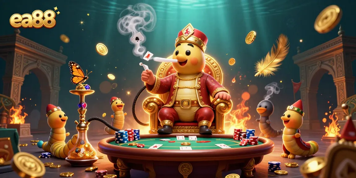 Experience the excitement of the ea88 casino with a vibrant illustration featuring poker elements and fun characters.