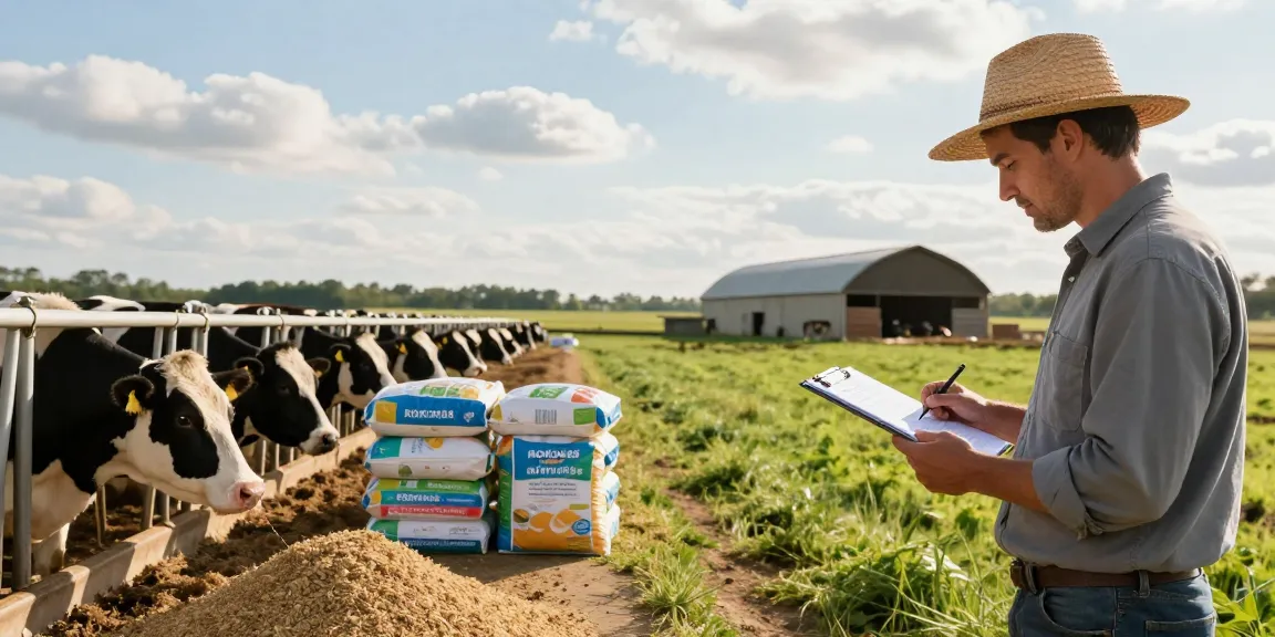 Farmer analyzing ROKOK88 rtp feed in lush pasture with livestock.
