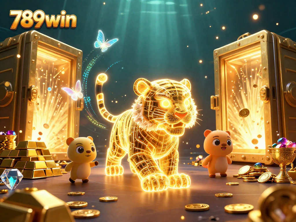 Explore the vibrant world of 789win with a golden tiger in a dynamic casino scene.