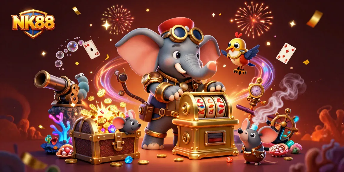 Spin the winning NK88 slot machines designed with vibrant steampunk elements and treasures.