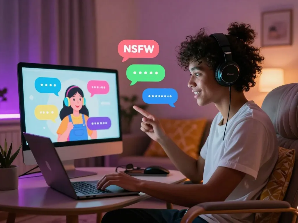 Engaging NSFW crushon AI character chat scene in a cozy setting.