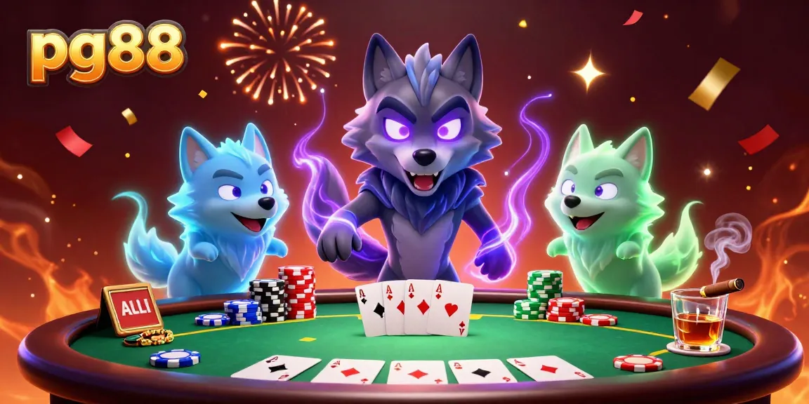 Experience thrilling gaming moments at pg88 with a dynamic poker scene featuring ghostly wolves.