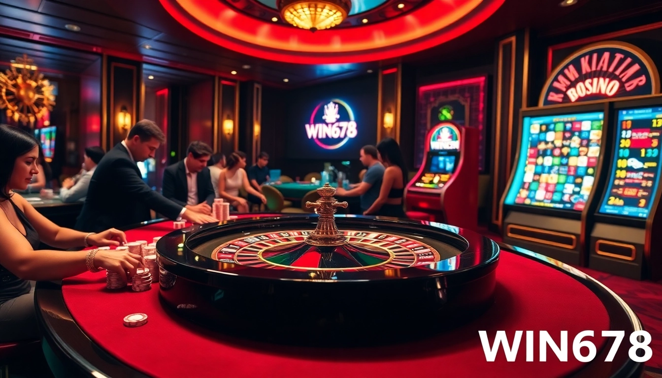 Experience the thrilling ambiance of WIN678's casino with players at the roulette table.