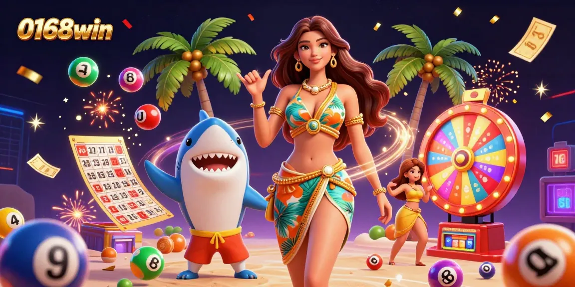 Experience vibrant gaming excitement at 0168win with colorful lottery balls and thrilling casino elements.