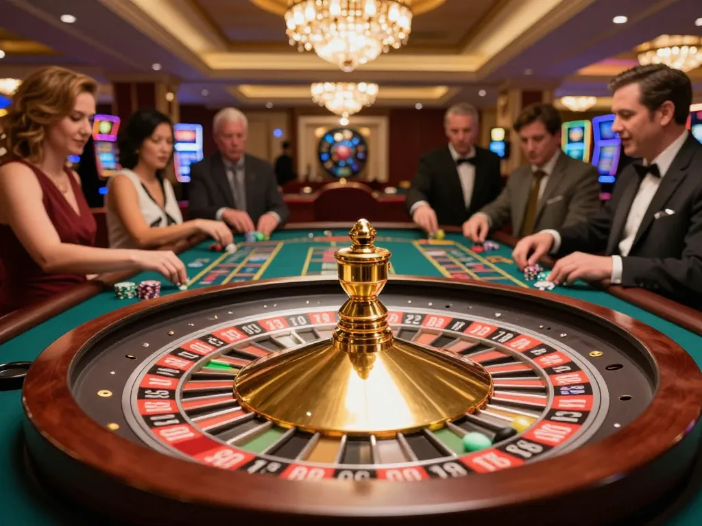 CM88 players placing bets at an exciting roulette table in a luxurious casino setting.