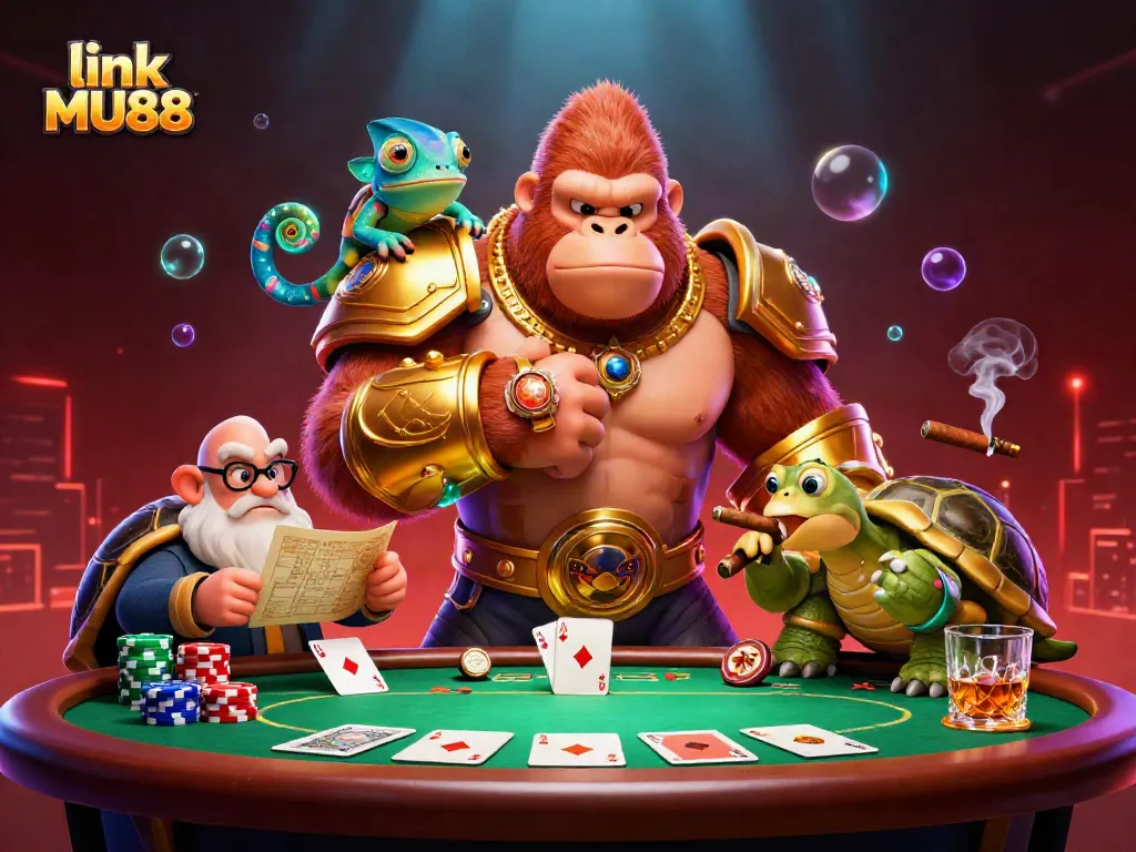Experience thrilling gameplay with link MU88 featuring a powerful gorilla king and vibrant casino elements.