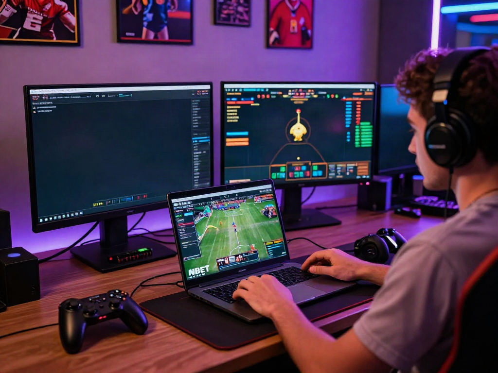 Engaged player using the NBET gaming platform for sports and casino betting.