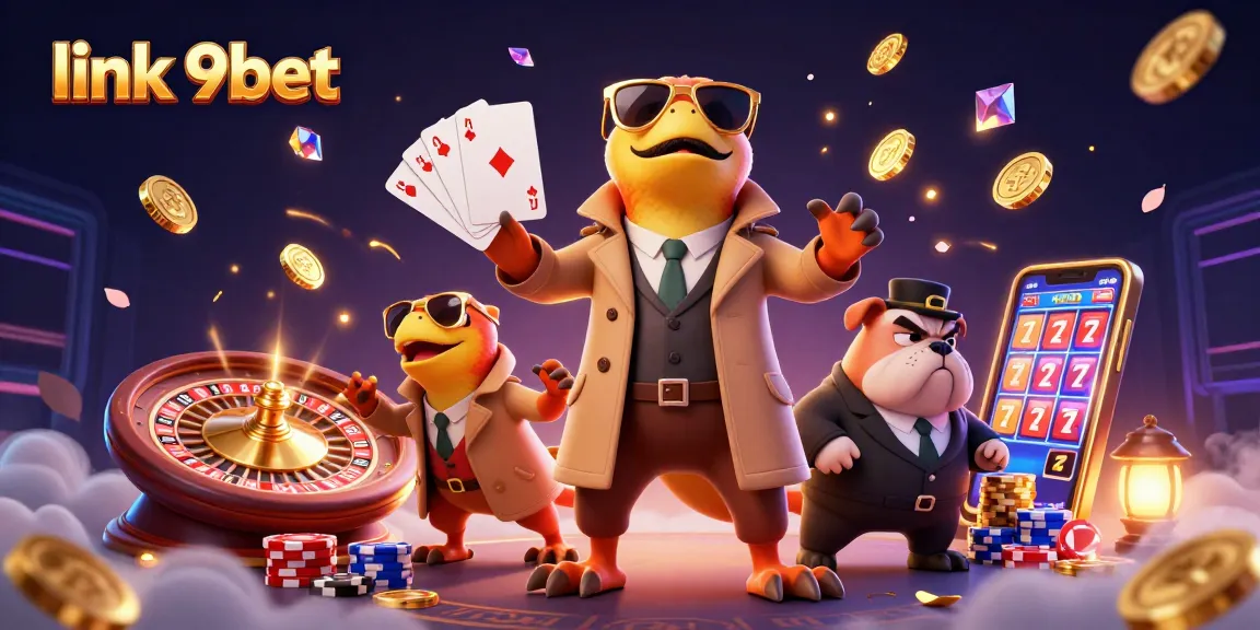 Play and win at exciting games like slots with link 9bet in a vibrant 3D casino scene.