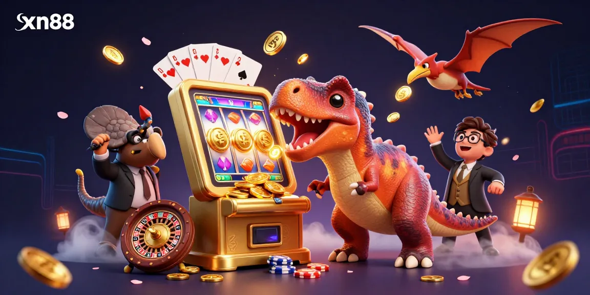 Experience dynamic gameplay at xn88 with a pachycephalosaurus winning jackpot coins from a slot machine.