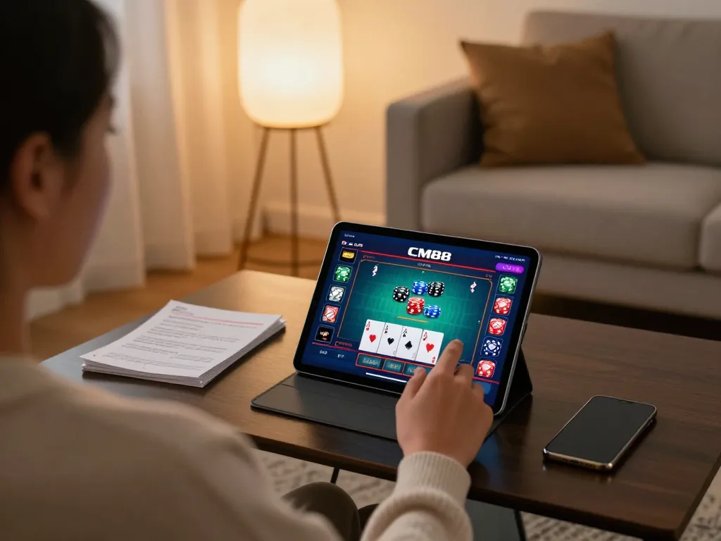 Engaging with the CM88 app for a seamless online gaming experience at home.