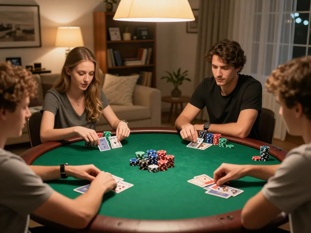 SC88 enthusiasts playing poker at a vibrant home game night, focusing on strategy and fun.
