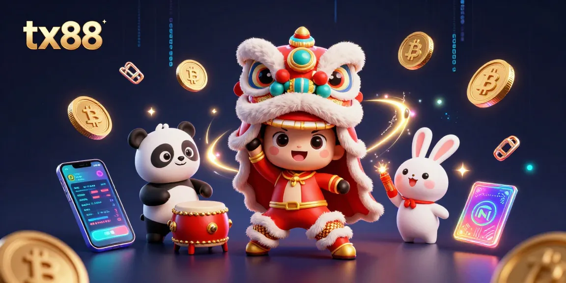 tx88 empowers players with vibrant crypto-themed 3D casino action illustration.