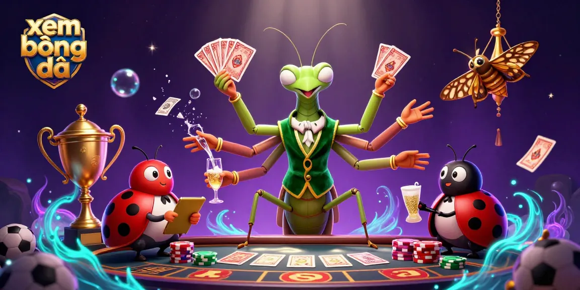 Xem bóng đá with vibrant characters, sports betting elements, and dynamic casino atmosphere.