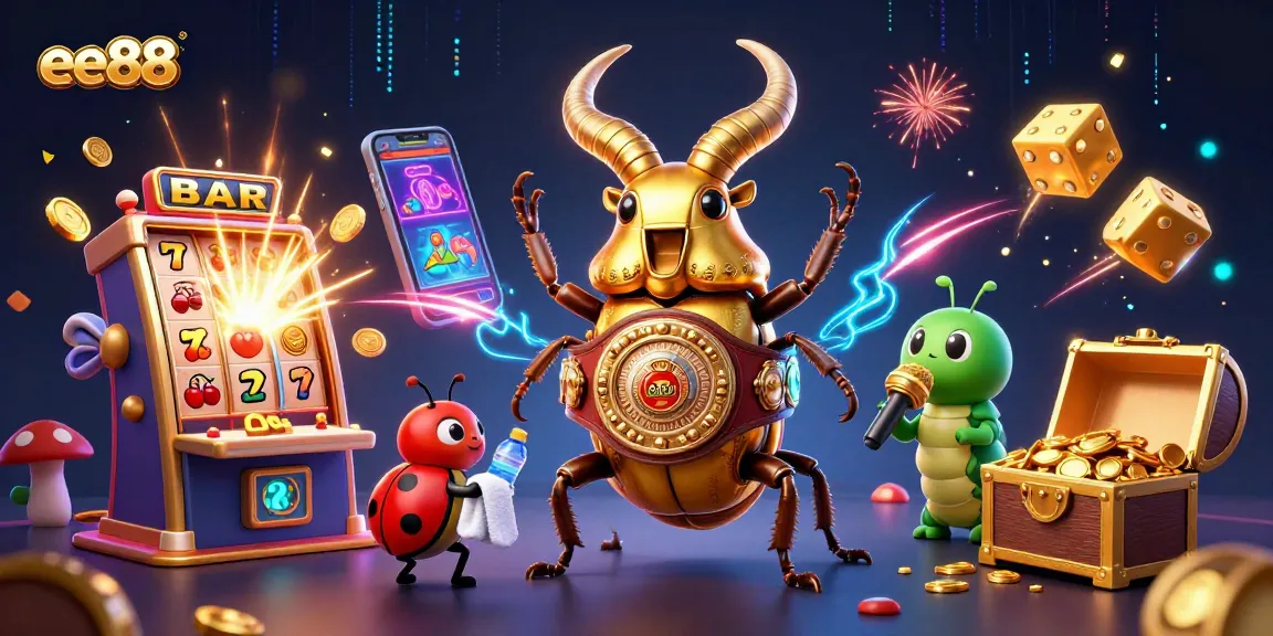 Experience the excitement of ee88 with a vibrant 3D casino showdown, featuring dynamic characters and casino elements.