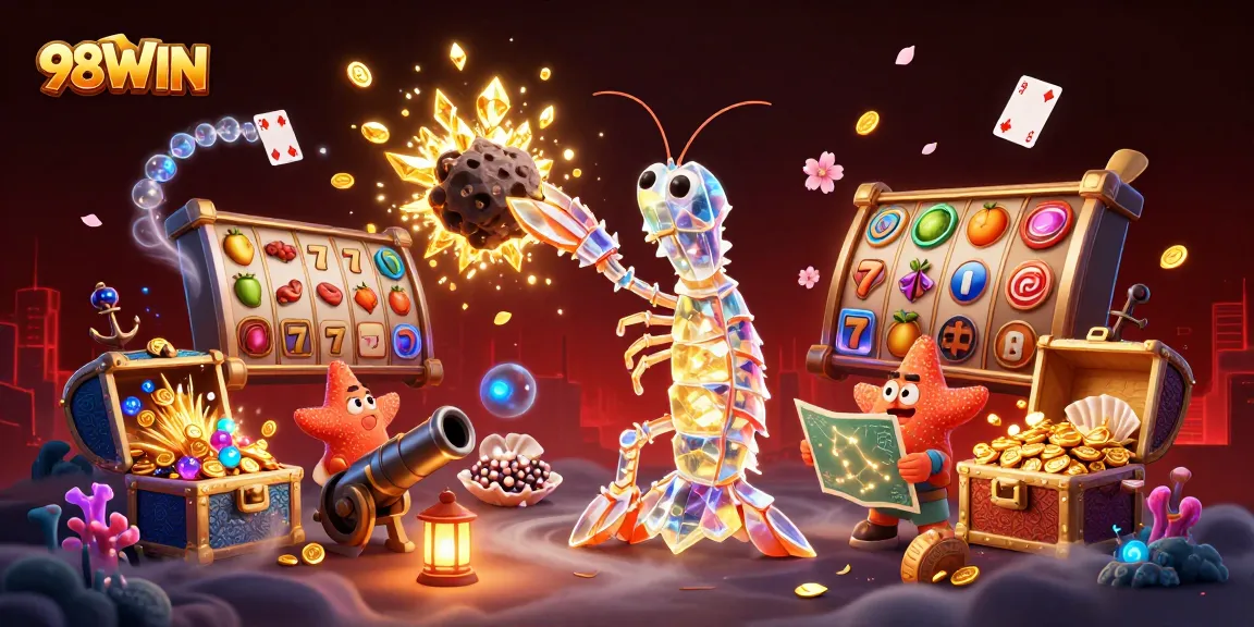 Experience the excitement of 98WIN with dynamic slot games, gold coins, and a vibrant underwater world.