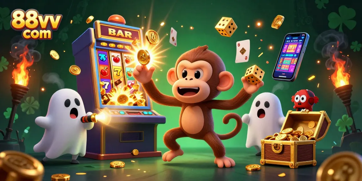 Engage with thrilling gaming fun at 88vv com, featuring a vibrant haunted casino scene.