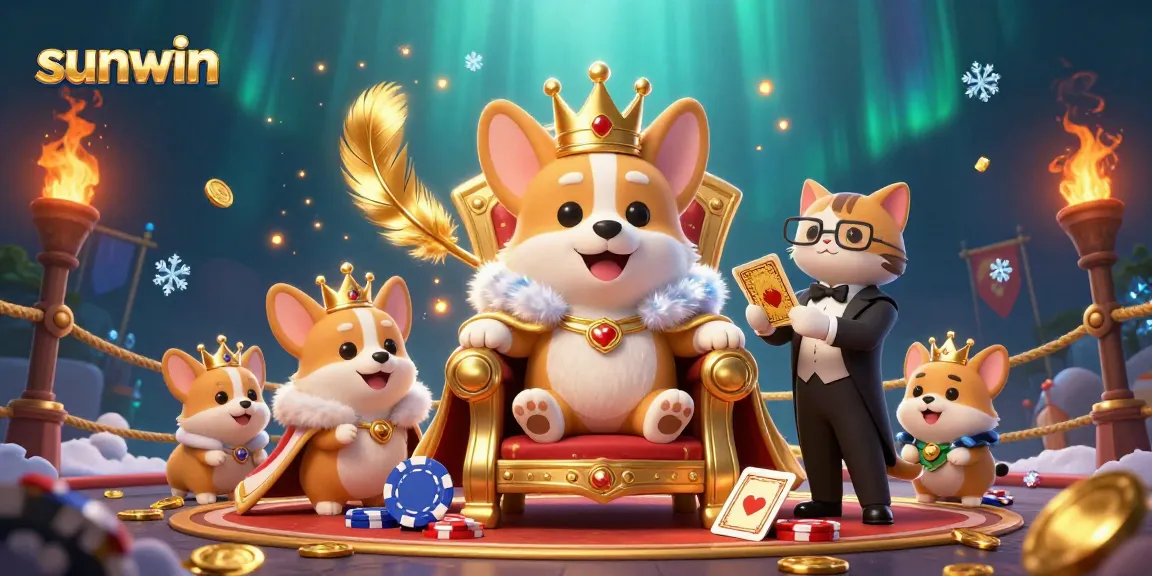 Experience thrilling gameplay with sunwin as animated corgi royalty rules the vibrant casino scene.